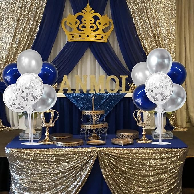 TONIFUL 4 Set Navy Blue Silver Balloon Centerpieces for Table,Balloon Stand Kit for Graduation Decoration 2026,Retirement Party Decorations,Men’s Birthday Decorations,Father's Day
