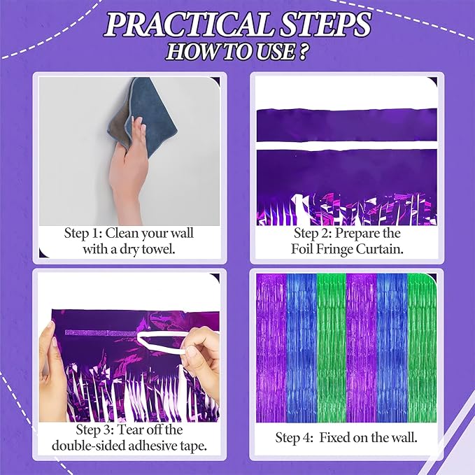 22pcs Video Game Birthday Decorations, Purple Blue Green 3.3x8.2ft Tinsel Foil Fringe Curtains Banners and Multicolour Balloons for Cartoon Gaming Theme Party Decorations Boys and Kids Party Supplies