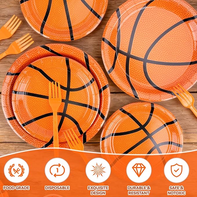 96 Pcs Basketball Party Plates and Napkins Set, Basketball Birthday Party Decorations for Boy Serves 24