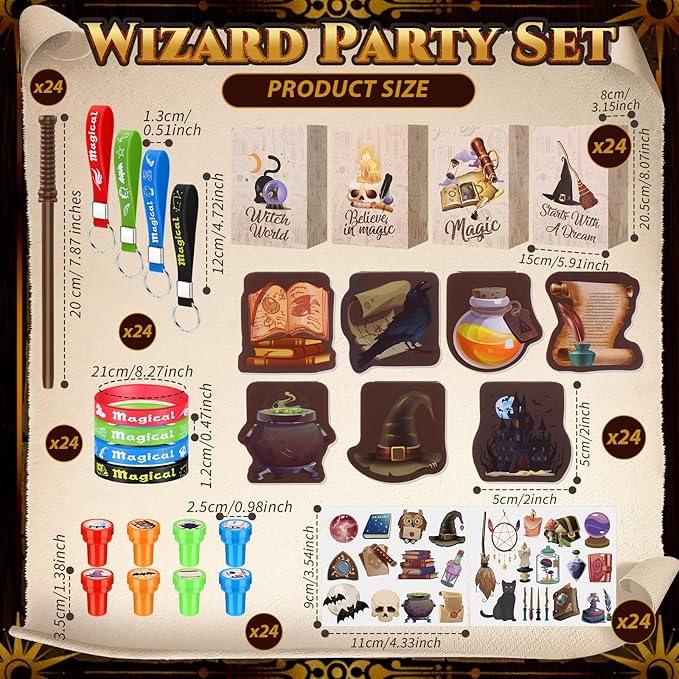 Yexiya 216 Pcs Wizard Party Supplies Magic Theme Birthday Favors with Wizard Wands Pencils Mini Notebook Glasses Bracelet Stickers Gift Bags Favor for Goodie Bag Stuffers Classroom Prizes Supplies