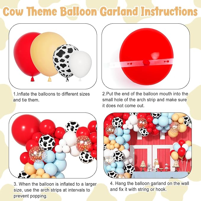 170Pcs Cowboy Western Balloons Arch Garland Kit,Red and Blue Cow Print Balloons for Western Cowboy Cowgirl Farm Animal Themed Baby Shower Birthday Party Decorations Supplies