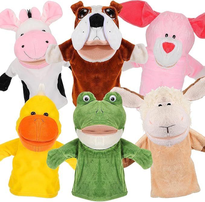 6 Pcs Hand Puppets Animal Hand Puppet with Working Mouth 9.8 Inch Soft Christmas Plush Toy for Toddler Kids Storytelling Teaching Preschool Show Theater Birthday Xmas Gifts(Farm Animals)