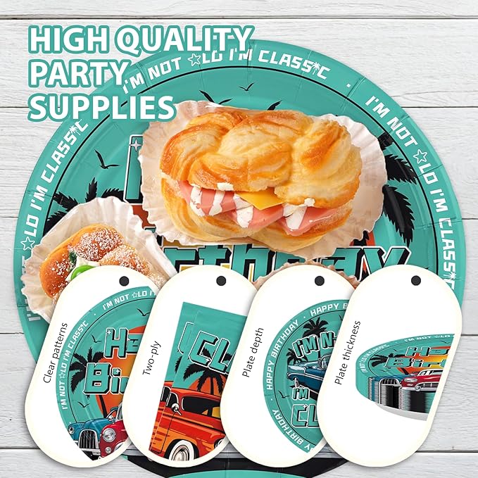 96Pcs Classic Car Birthday Decorations Red Blue Green Vintage Car Plates and Napkins I am Not Old I am Classic Decorations Favors for Men Birthday Retro Cars Theme Party Supplies Serves 24