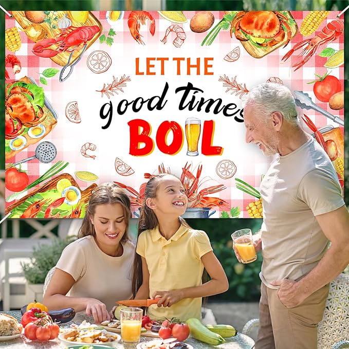 Avezano Crawfish Boil Backdrop Banner Let The Good Times Boil Party Supplies Seafood Theme Party Decorations for Birthday Baby Shower Family Summer Holidays 6 x 3.6 ft