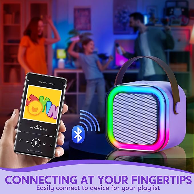 SYNCFUN Karaoke Machine, Mini Karaoke Machine with 2 Wireless Microphones for Kids and Adults, Bluetooth Speaker Toys, Birthday Girls Gift for Ages 3,4, 5, 6,7, 8,9,10,11,12+ Years Old(Purple)