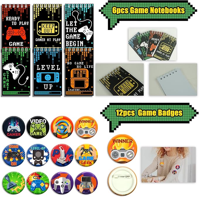 66 PCS Video Game Party Favors Video Game Theme Notepads Wristbands Stampers Keychains For Level Up Party Gamer Birthday Party Classroom Rewards Supplies