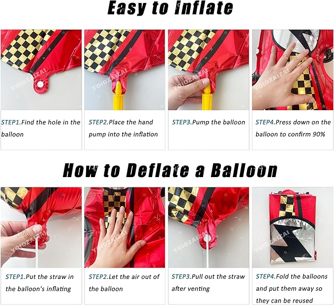 2PCS Self Standing Race Car Tire Foil Balloon Red And Yellow Car Balloon For Birthday Boy Race Themed Party Baby Shower Decorations Supplies