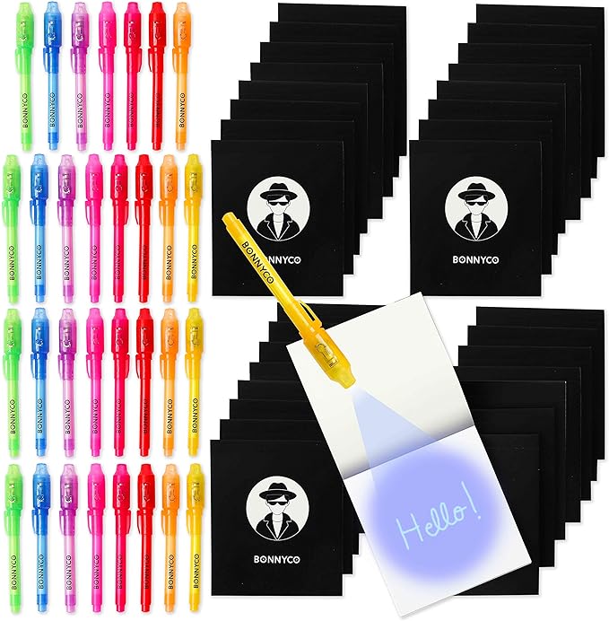 BONNYCO Invisible Ink Pen and Notebook Pack 32, Party Favors for Kids. Magic Spy Pen Goodie Bags Stuffers for Kids, Goody Bag Stuffers Pinata. Return Gifts Birthday Party, Classroom Prizes Students