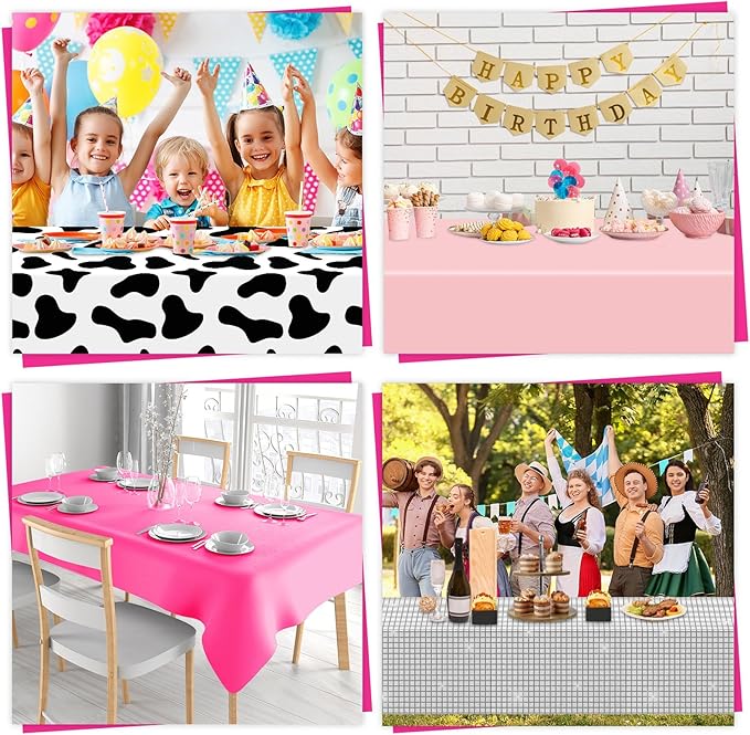 CHUNNIN 4PCS Disco Cowgirl Party Decorations Pink Cowgirl Tablecloth Cow Print Western Party Supplies Pink Disco Ball Plastic Table Cover Disposable for Girls Birthday Bachelorette 80s 90s Favors