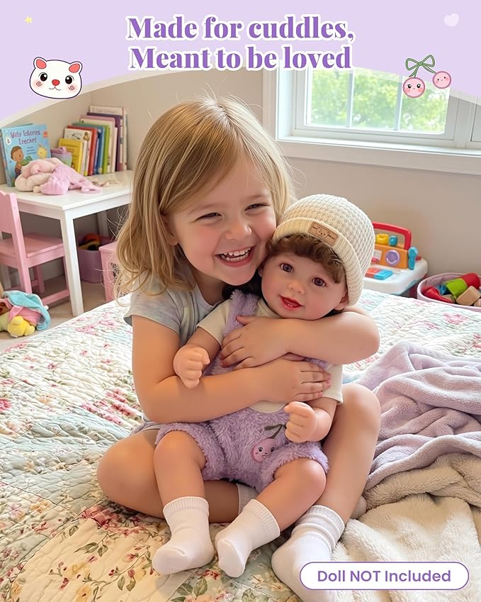 BABESIDE 4-Piece Reborn Baby Doll Clothes for 17-20 Inch Dolls, Doll Outfit Accessories with Bear Pattern fit Baby Dolls Girl, Pretend Play Accessories for Kids Boys & Girls,Purple