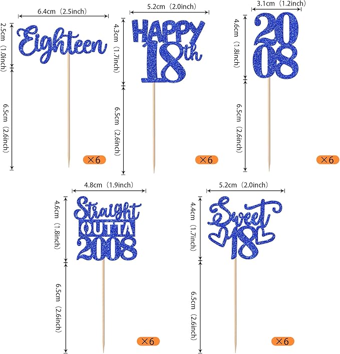 30 PCS 18th Birthday Cupcake Toppers Glitter Eighteen Happy 18 Straight Outta 2008 Cupcake Picks for Cheers to 18 Fabulous 18th Birthday Anniversary Party Cake Decorations Supplier Blue
