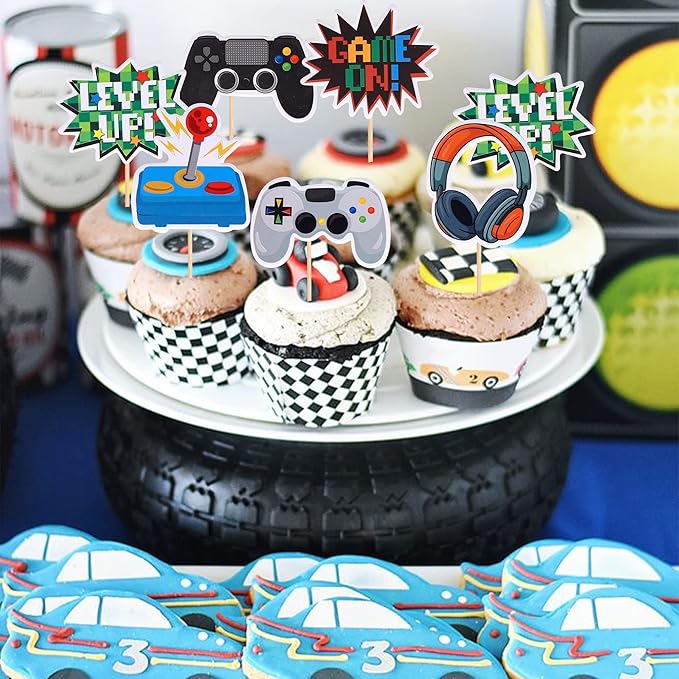 36 PCS Video Game Cupcake Toppers Assembled Game On Controllers Cupcake Picks GamePad Cake Decorations for Game Theme Baby Shower Kids Boys Girls Birthday Anniversary Party Decorations Supplies