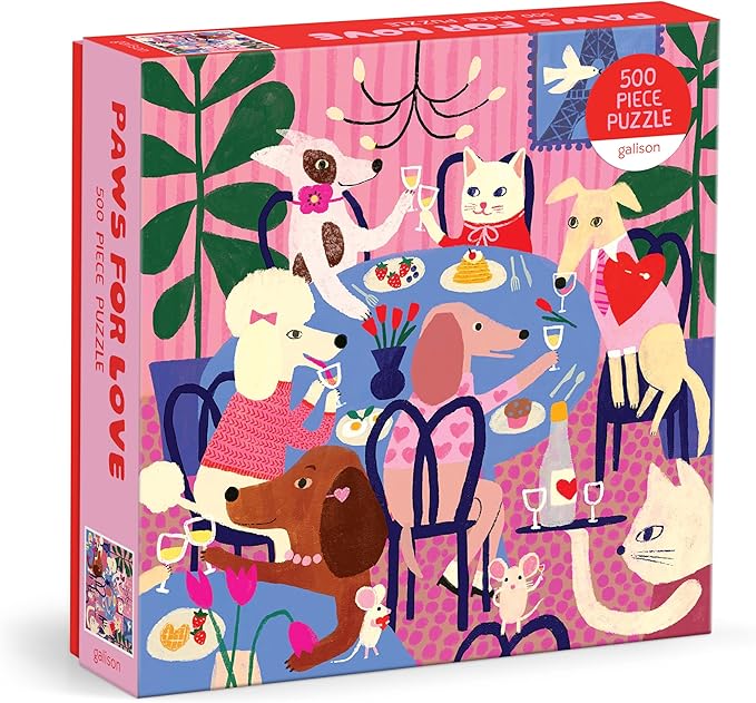 Galison Paws for Love – 500 Piece Jigsaw Puzzle Featuring Adorable Artwork of Dogs Celebrating Galentine's and Valentine's Day