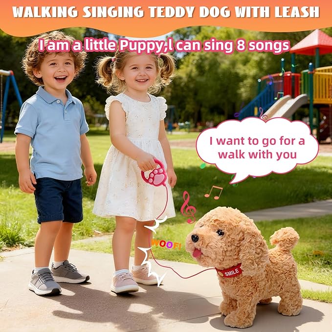 2026 Wuffy Robot Dog, Robotic Puppy Dog Realistic with Touch Sensing, Voice Mimic, Lifelike Sounds, Tongue & Licking Motion, Leash Remote for Kids, Battery Powered (Khaki)