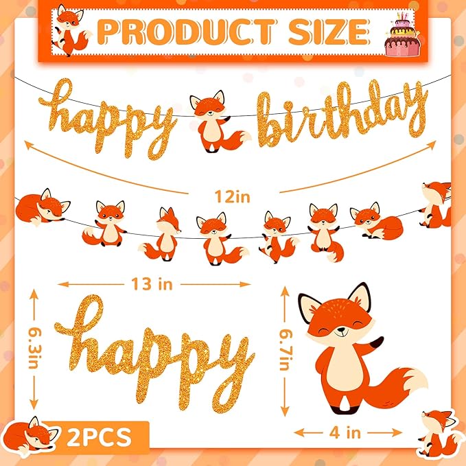 Lenwen 34 Pcs Jungle Animal Themed Party Decorations Cute Fox Birthday Party Supplies Include Farm Zoo Theme Banner, Balloons for Boy Girl Birthday Baby Shower Wedding Graduation