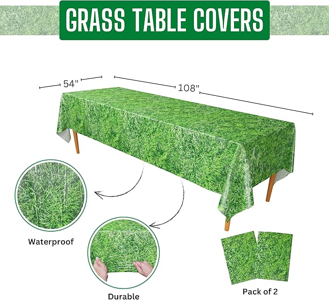 Blue Orchards Grass Table Covers (Pack of 2) - 54"x108" XL - Jungle Party Supplies, Woodland Birthday, Safari Table Covers, Jungle Tablecover, Dinosaur Party, Grass Tablecloth, Baby Shower