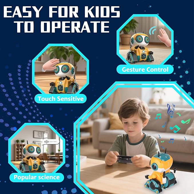 Robot Toys, Rechargeable Remote Control Robot, with Intelligent Programming Function, Gesture Sensing, Auto-Demo,Music and Dance,Children's Birthday Gift(Yellow)