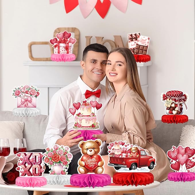 Valentines Day Decorations Set - Heartwarming Valentine's Day Honeycomb Centerpieces & Heart Table Toppers for Classroom Decor, Anniversary & Valentine's Day Party Supplies