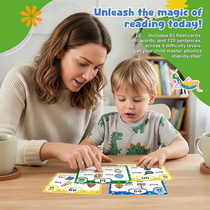 Phonics Flash Cards, Sight Words Flash Cards for Kindergarten, Learn to Read in 20 Phonic Stages, and Phonics Games for Kids Ages 4-8, Suitable for Kindergarten, First, and Second Grade