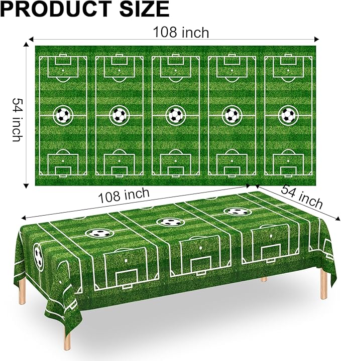 WNINK 2 Pack Soccer Plastic Tablecloth Soccer Party Decorations Soccer Grass Disposable Rectangle Table Cover for Soccer Theme Birthday Party Decoration 54 x 108 Inch