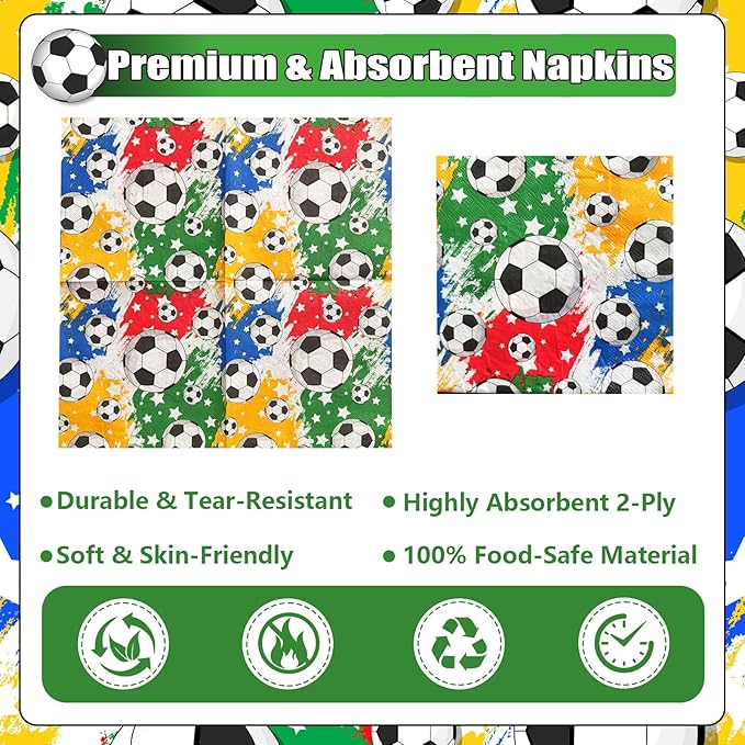 20-Guest Soccer Party Supplies Set - 80 Pcs Soccer Theme Disposable Tableware: 20 Dessert Plates, 40 Napkins (2-ply), 20 Forks - Ideal for Birthday, Match Day, Sports Celebrations