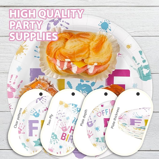 168Pcs Hi Five Birthday Party Decorations Colorful High Five Theme Plates and Napkins Cups Forks Disposable Boho 5th Tableware Sets for 5 Years Old Birthday Party Supplies Serves 24