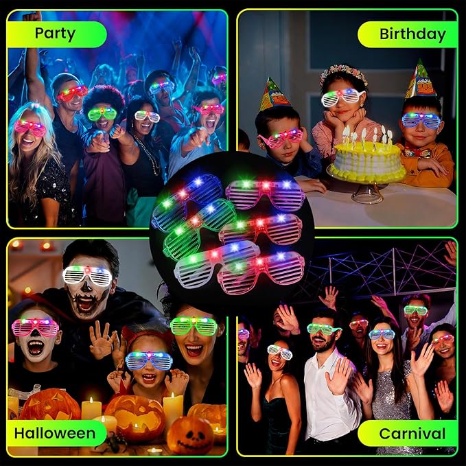 120 Pack LED Glasses ,6 Colors Light Up Glasses Glow In The Dark Party Supplies , Party Glasses for Adults , Glow Shutter Glasses for Valentines Day , New Year's Eve Decoration , Birthday