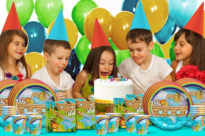 Noah's Ark Birthday Party Supplies Set Plates Napkins Cups Tableware Kit for 16