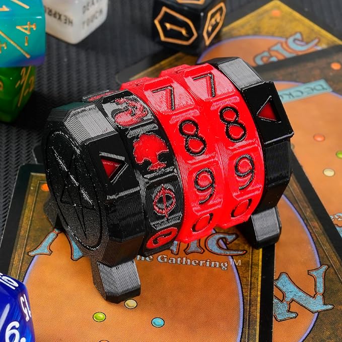 MTG Life Counter Wheel Health Tracker Gradient Game Counter for Board Game Compatible Table top Games with Magic Card Game Accessories CCG Creature Stats (Black with Red)