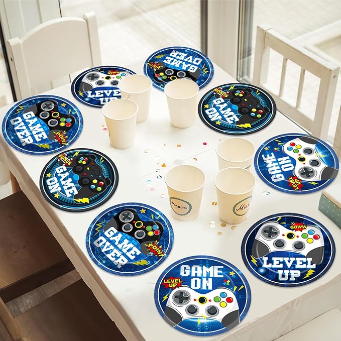 48PCS Video Game Birthday Plates Video Gaming Themed Party Decorations Gaming Paper Plates for Gamers Boys Birthday Decorations 7" Gaming Controller Dessert Plate Disposable for Gamer Party Supplies
