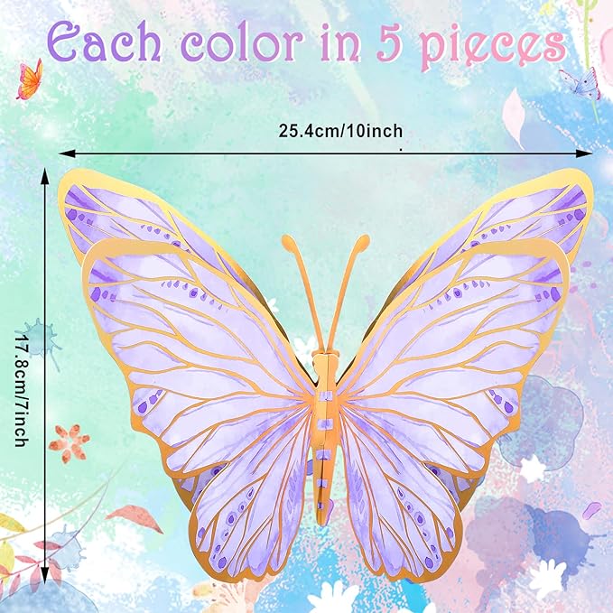 PerKoop 10 Pcs Large Butterfly Centerpieces for Tables Butterfly Party Decorations 3D Paper Table Toppers Centerpieces Wall Decor for Birthday Baby Shower Wedding Party Supplies (Pink, Purple)