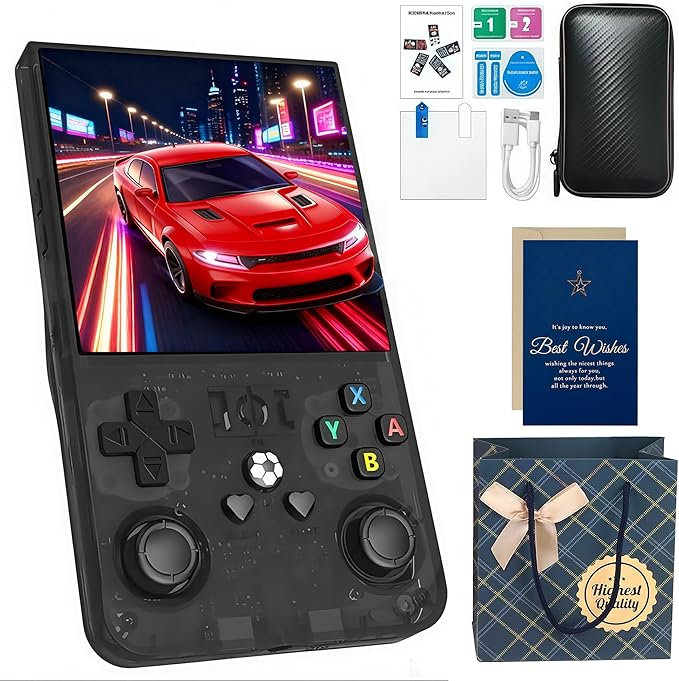 R36MAX Retro Handheld Game Console with Gift Card & Premium Bag, 4.0 Inch IPS Screen, 21,000+ Classic Game, Portable Linux System, 4000mAh Battery Retro Gaming Console (Black Set)