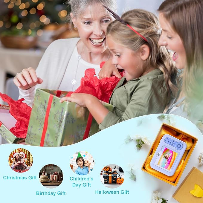 Kids Waterproof Digital Underwater Camera - 48MP HD 1080P Video, Dual Lens Selfie with Stand - Christmas Birthday Festival Gift for Ages Above 3 Girl Boy Child Toddler, Cartoon Cover, Blue