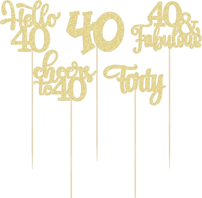 Gyufise 15Pcs 40th Birthday Centerpiece Sticks Forty Happy 40th Table Flower Centerpieces Sticks Cheers to 40 Floral Decorations for 40th Birthday Party Centerpieces Supplies Gold