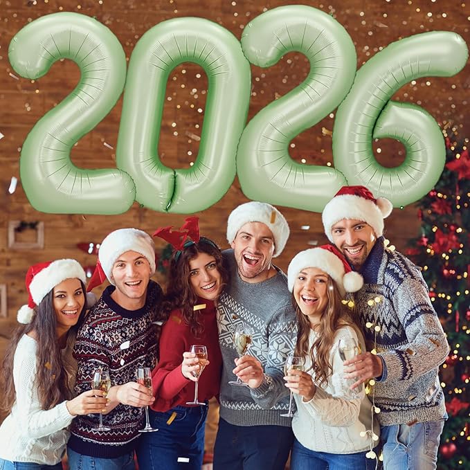 KALOR 42 Inch 2026 Olive Green Foil Mylar Number Balloons, 2026 New Years Decorations for 2026 Happy New Year Eve and Graduations Party Supplies