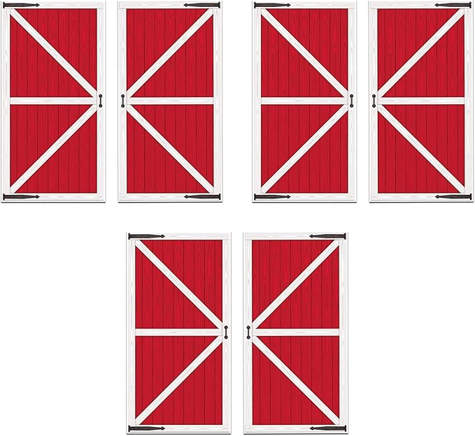 Beistle Red Barn Door Backdrop Props, 6 Pieces - Printed Plastic Animal Farm Party Wall Decorations, Western Birthday