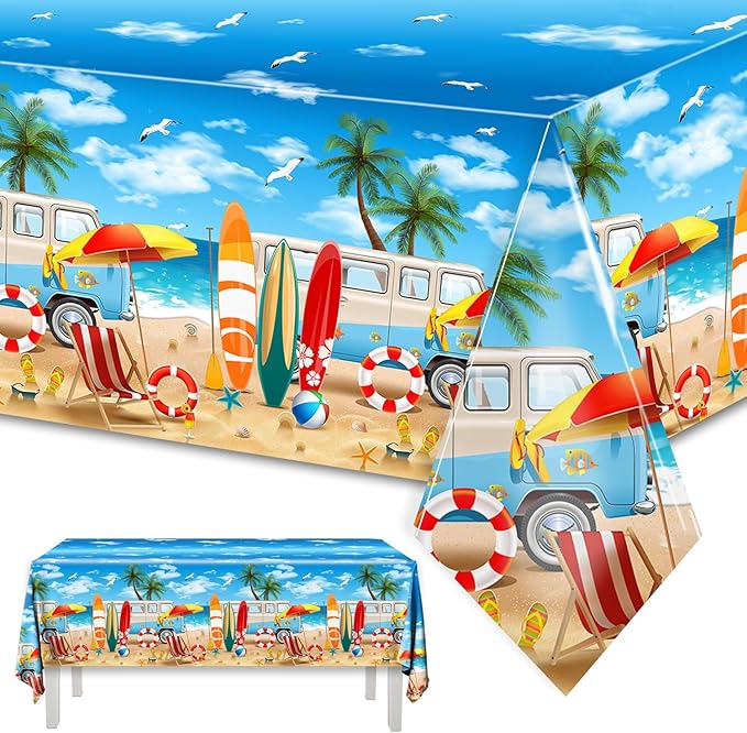 HAKOTI 3Pcs Summer Beach Tablecloths - Beach Theme Table Covers Hawaiian Birthday Theme Table Decoration for Summer Pool Surf Party Decorations