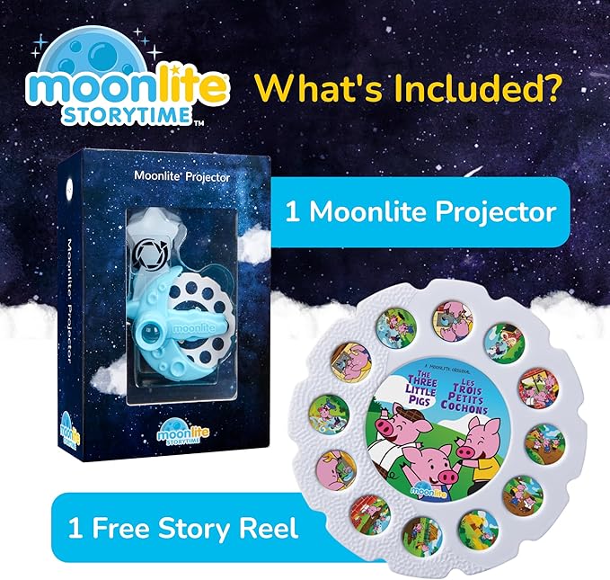 Moonlite Storytime Projector, Magical Bedtime Kids Book Projector for Immersive Reading Experience, Smartphone Compatible Storybook Projector, Interactive Learning Fun for Kids