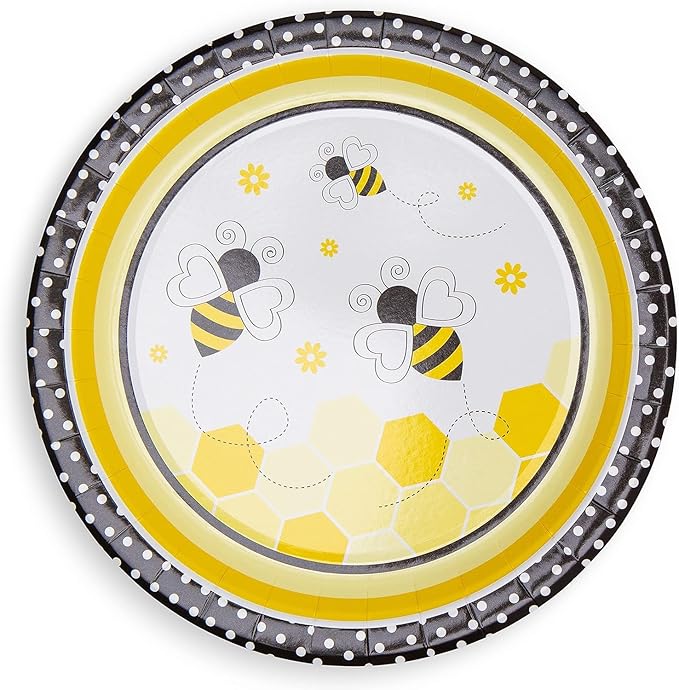 Royal Bluebonnet Bumble Bee Paper Plates - Set of 24-9 and 7 inch Plates, Napkins, and Cups What Will it Be Party Supplies, Sturdy 400 GSM Weighted Bee Baby Shower Decorations, Birthday