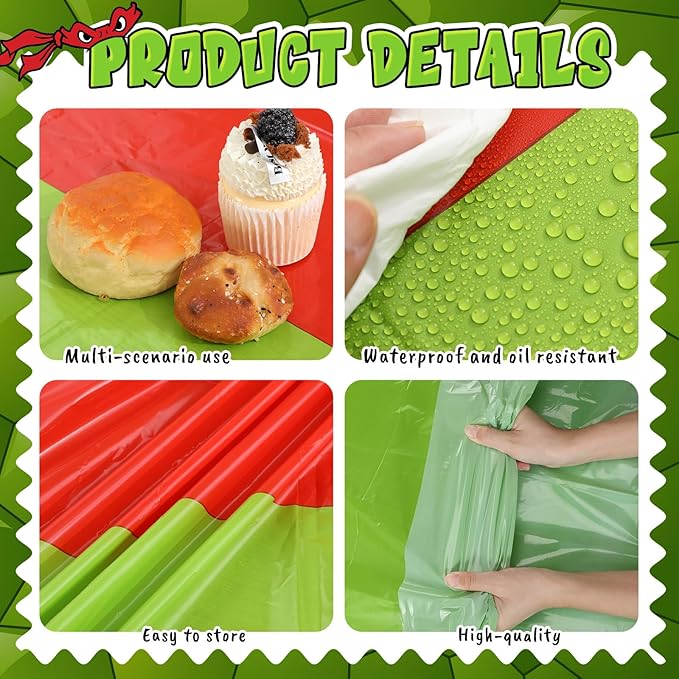 4 Pack Cartoon Turtle Plastic Tablecloth 54 x 108 Inches Green Purple Red Orange Blue Cover Disposable Rectangle Table Runner for Birthday Party Outdoor Picnic Camping