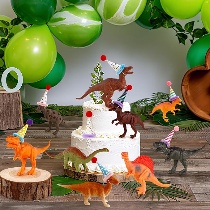Hooqict 20Pcs Dinosaur Cake Decorations with Mini Birthday Party Hats Dinosaur Cake Topper for Kids Boys Girls Wild Animals Dino Themed Birthday Party Decorations Supplies