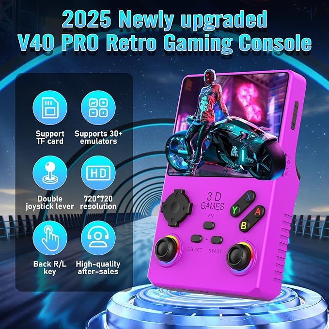 Hugawello R40 PRO Handheld Device, 35000 in 1 high-Definition Gaming mini Retro Video Console, 3.5-inch IPS Screen, 256GB RAM, 45 Built-in emulators, 3800mAh Battery (Purple 256GB)