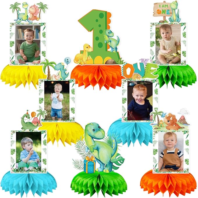 One a Saurus Birthday Decorations, Dinosaur 1st Birthday Party Supplies Honeycomb Centerpiece for Table, Dinosaur First Birthday Party Decorations Boys Photo Table Centerpiece Party Supplies