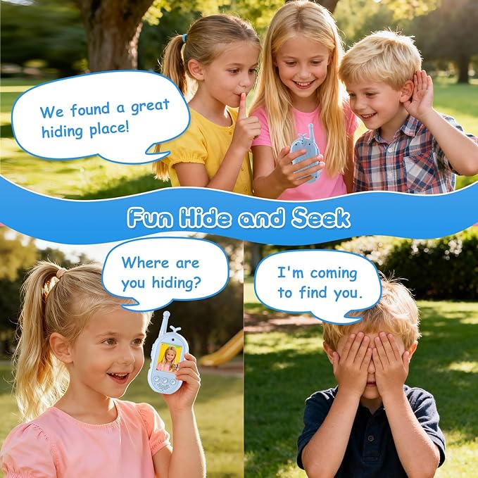 Video Walkie Talkies for Kids Toys - 2 Pack Rechargeable Walkie Talkie with Camera and Screen,Long Range 2 Way Radio for Outdoor Camping Games,Christmas Birthday Gifts for Boys Girls Age 3-12(Blue)