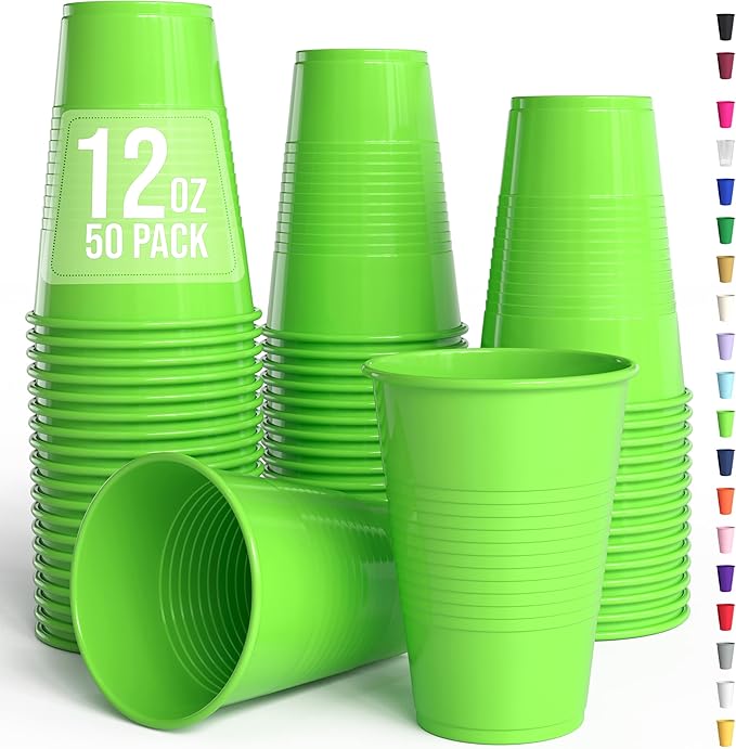 Exquisite Party Solids 12 Oz Lime Green Plastic Cups For Party Supplies 50 Pack | Lime Green Disposable Cups Plastic | Disposable Drinkware For Parties, Events & Everyday
