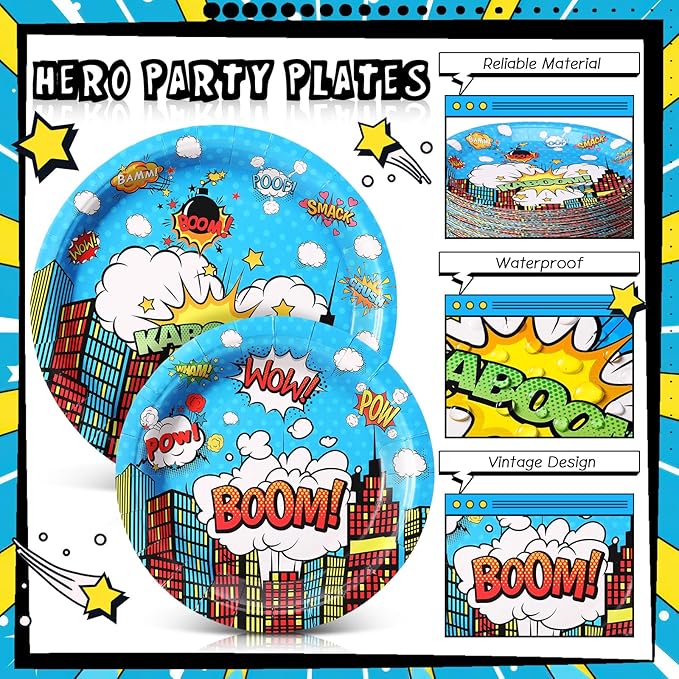 Zhehao 210 Pcs Christmas Hero Party Supplies Serves 30, Hero Themed Paper Plates Napkins Cups and Tableware Sets for Birthday Baby Shower Party Supplies Decor(Blue)