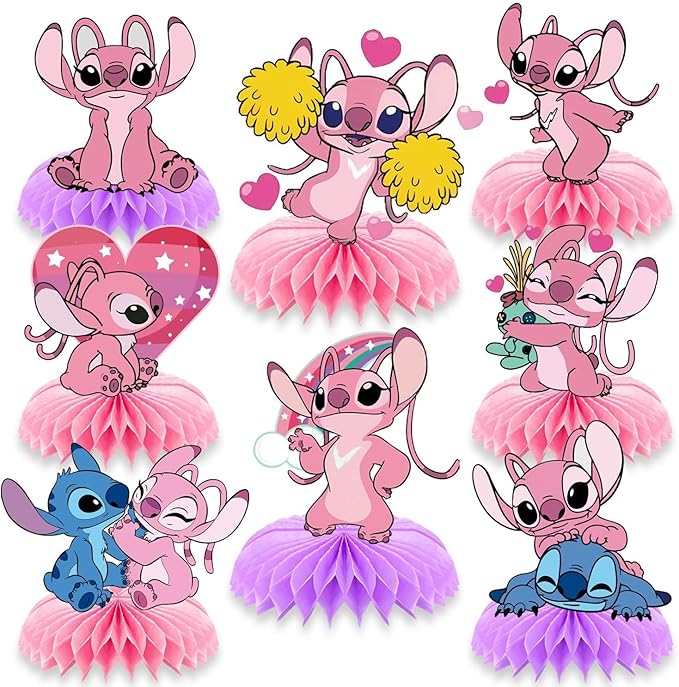 Stitch birthday party supplies, 8Psc honeycomb center decorations, Stitch party decorations, double-sided desktop decorations, center decorations for parties