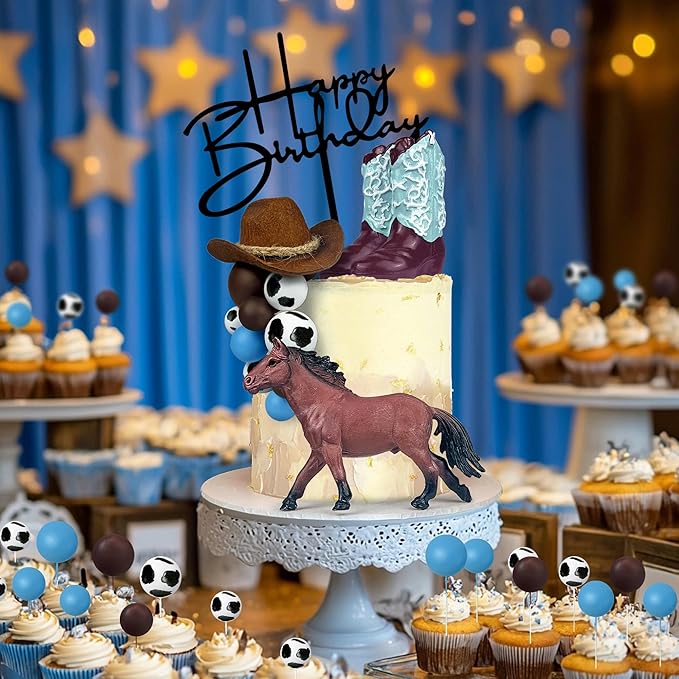 Cowboy Cake Decorations Cowboy Hat and Boot Cake Toppers Western Cowboy Cowgirl Birthday Baby Shower for Western Theme Party Favors Supplies (Blue)