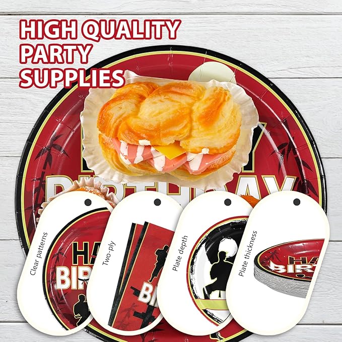 96 Pcs Karate Birthday Party Decorations Taekwondo Martial Arts Plates and Napkins Disposable Karate Themed Tableware Set for Kids Boys Ninja Sports Birthday Party Supplies Serves 24