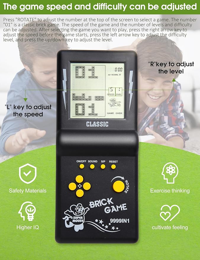 3.5-inch Large Screen Retro Brick Game Console for The 80s/90s Build in Block Game Racing/Tank Built-in 23 Classic Games Nostalgic Puzzle Children's Console (Black)